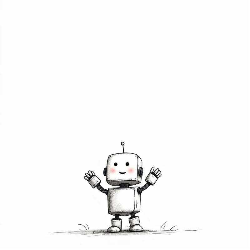 White space，roboT，Joyful，Line structure，greet，Sketch Style，