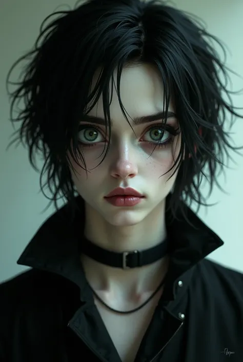 by TimBurton Animation 1boy, male focus, solo, black hair, wide-eyed, Marilyn Manson, anime 