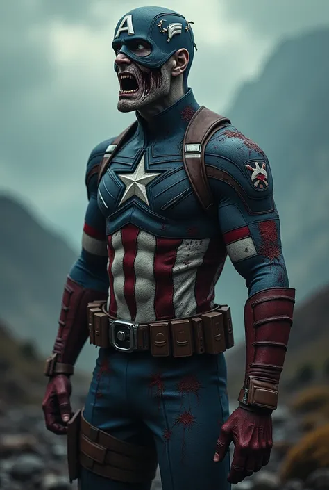 Captain America Zombie Version, "A 16K resolution image with ultra-high picture quality, ensuring sharp, crisp details and textures throughout. The image should have exceptional clarity, with vibrant, true-to-life colors and a high dynamic range. Lighting ...