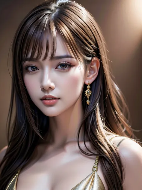 Highest quality, masterpiece, (Realistic:1.2), 1 person, Brown Hair, Brown eyes, front, Detailed face, beautiful eyes, Wearing a golden black suit, Highest quality, masterpiece, (Realistic:1.2), 1 person, Detailed face, beautiful eyes, [(Transparent Backgr...