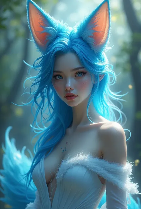 Blue haired fox woman  
