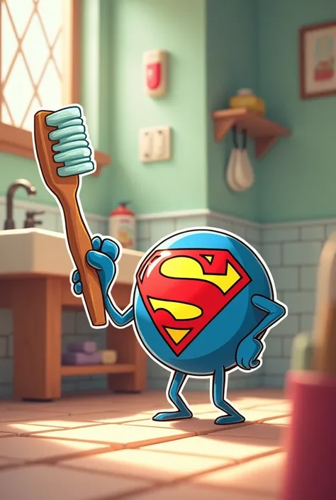 Superman sticker in toothbrush animated 