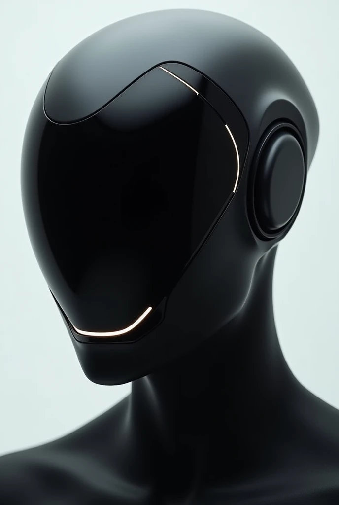 "A simple yet elegant futuristic techwear mask with a minimalist design. The helmet features smooth, clean lines and an automatically opening visor. The design emphasizes sophistication with a matte black finish, accented by subtle metallic or neon highlig...