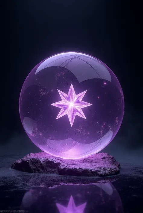 Realistic, violet ball stone, crystal, eight-pointed star into, black background