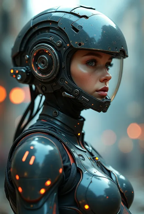 a close up of a woman in a futuristic suit with a helmet on, girl in mecha cyber armor, pregnant female cyborg, diverse cybersuits, cybersuit, wearing futuristic armor, wojtek fus, female mecha, sci-fi android female, female cyborg, gynoid cyborg body, cyb...