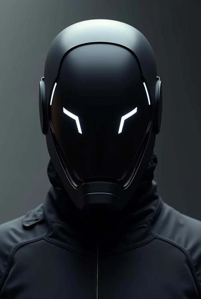 "A simple yet elegant futuristic techwear mask with a minimalist design. The helmet features smooth, clean lines and an decil eyes. The design emphasizes sophistication with a matte black finish, accented by subtle metallic or neon highlights. The overall ...