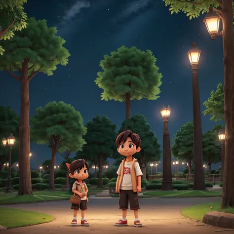 Kohi and Shin accidentally meet in a park at night. Kohi greets them cautiously. Shin smiles slightly and responds with a tone full of longing.