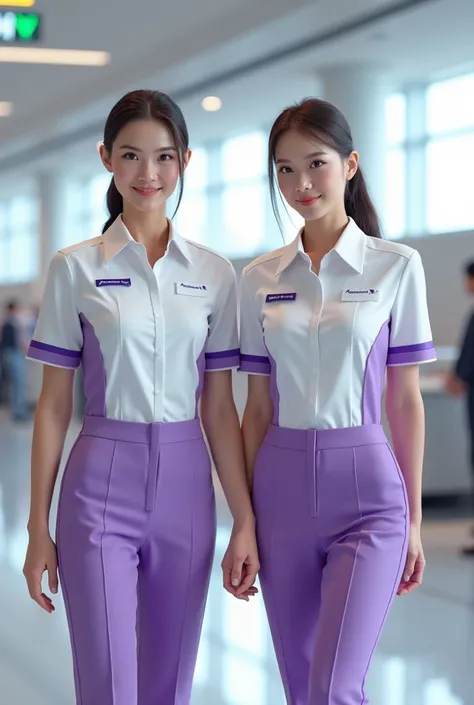 aurora airlines flight attendant uniform man and woman based on whiteand purple(only designe