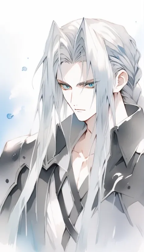 Highest quality,Artistic,Water painting(1.5),solo, One Man, Sephiroth,Fantasy,Simple Background, 