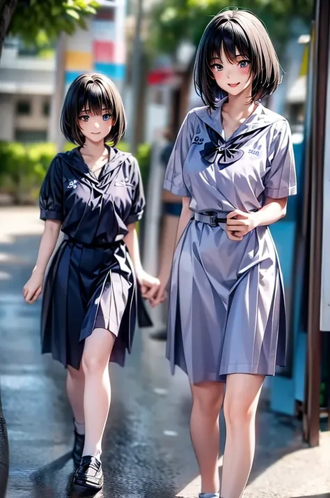 anime style high school student wearing a thai school uniform walking alone
looks outstanding and has a unique aura a confident ...