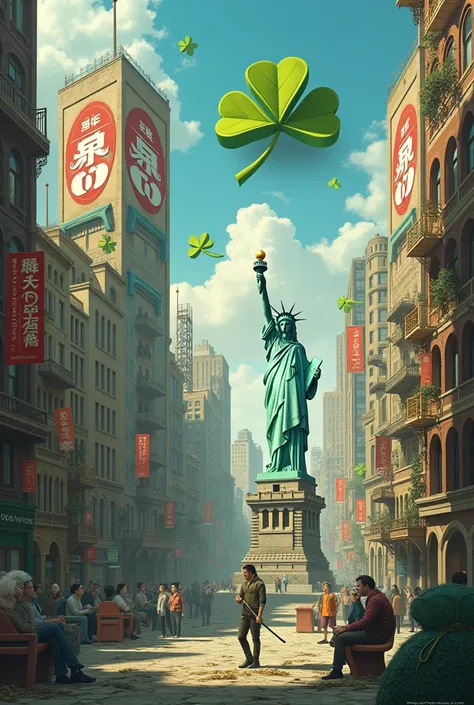 buildings, and 888, a pike. A clover, The Statue of Liberty and the Rich Uncle 