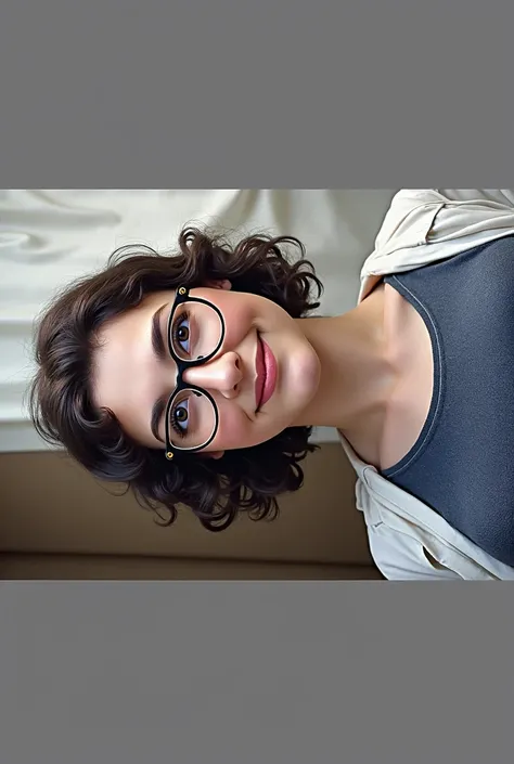 Create as the character short curly hair, curtain, glasses, being a teacher