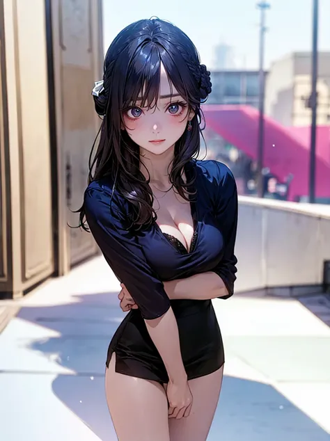 Anime, (masterpiece:1.2, top-quality), (realistic, photorealistic:1.4), beautiful illustration, (natural side lighting, movie lighting), korean girl, sport bra, black short skirt, looking at viewer, cowboy shot, front view:0.6, 1 girl, perfect face, cute a...