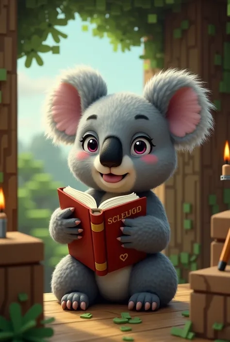  Minecraft koala with book and pencil 
