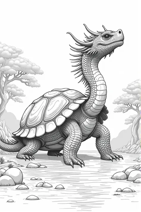 Outline drawing of a chinese mythological draconic tortoise
