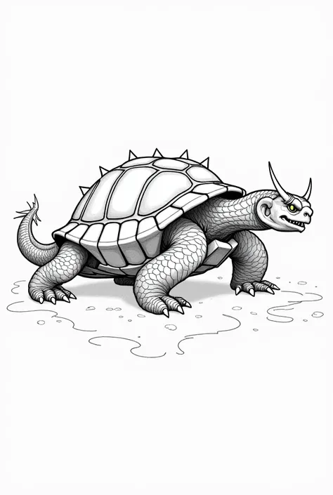 Line drawing of a chinese mythological draconic tortoise
