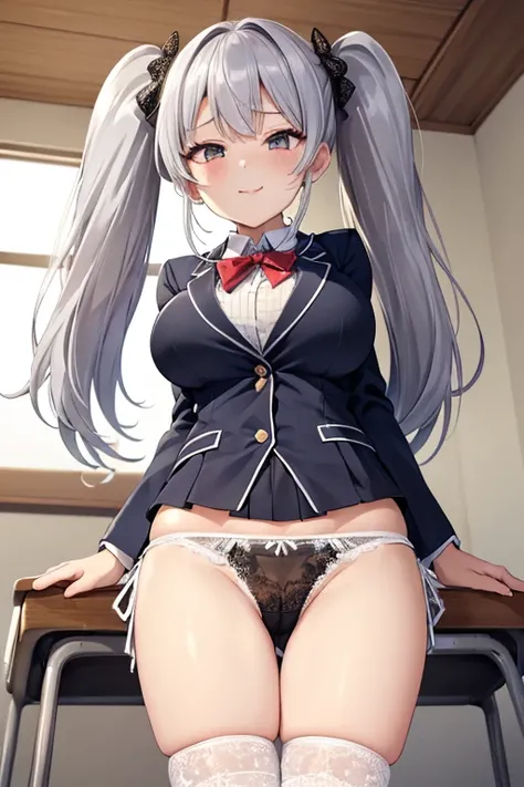 (((Lower Body、Twin tails、Lace panties、Shooting from below))、(((Accentuate the crotch)))、Highest quality, 8k, masterpiece :1.3)), whole body, Sharp focus :One Girl,Glowing Skin,SSexy pose,Highest quality,Tabletop,shape,Very delicate and beautiful,Hmph,8k壁紙,...