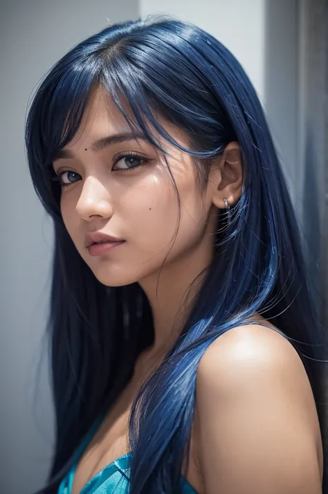 Charithra Chandran Blue cabelo 