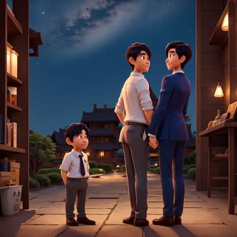 It ends with a shot of Mr. Kohi and Mr. Shin embracing each other under the moonlight. 