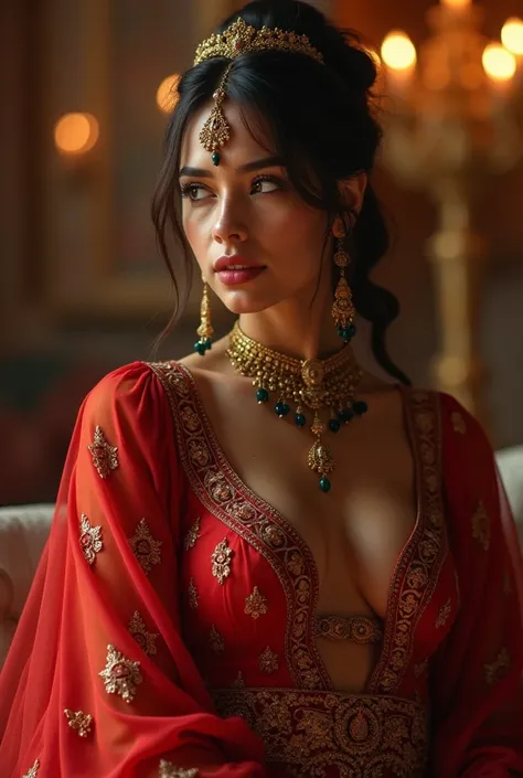 majestic setting, 1 girl, magnificent body, oriental princess in her palace Padishah, she is beautiful and very hot, She masturbates, open vagina, receives the highest pleasure, a raucous squirting on the servants face.