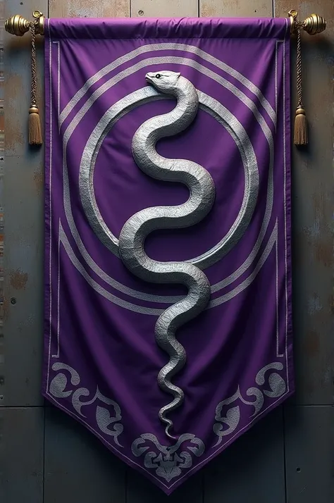 A purple military banner with a silver snake eating itself