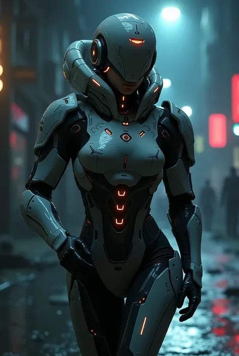 a woman in a futuristic suit with a glowing head and chest, cyberpunk art inspired by Marek Okon, cgsociety contest winner, digital art, gynoid cyborg body, girl in mecha cyber armor, cyber suit, cybersuit, in white futuristic armor, cybersuits, diverse cy...