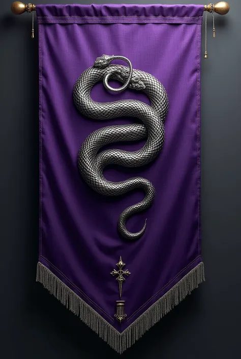 A purple military banner with a silver snake eating its tail