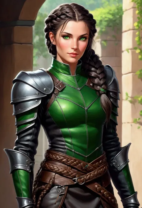 A pretty woman, short stature, with lush, almost black in color, hair, which he braids tightly, thick braid. dressed in leather armor. slim, prominent chest. green eyes, Cunning, even with a hint of mischief. Her skin is light, in places covered with soft,...