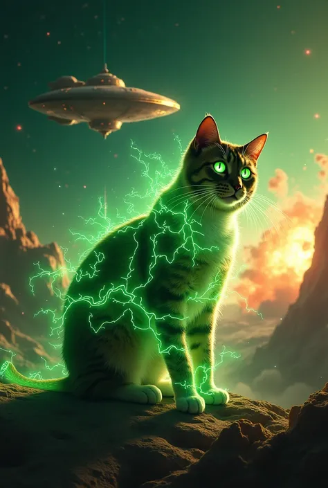 The cat had green light wires on its body that caused the spaceship to explode.