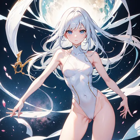 Slender beautiful girl、Thin arms、Beautiful arms、Proportionate arm length、White bodysuit、slingshot bikini