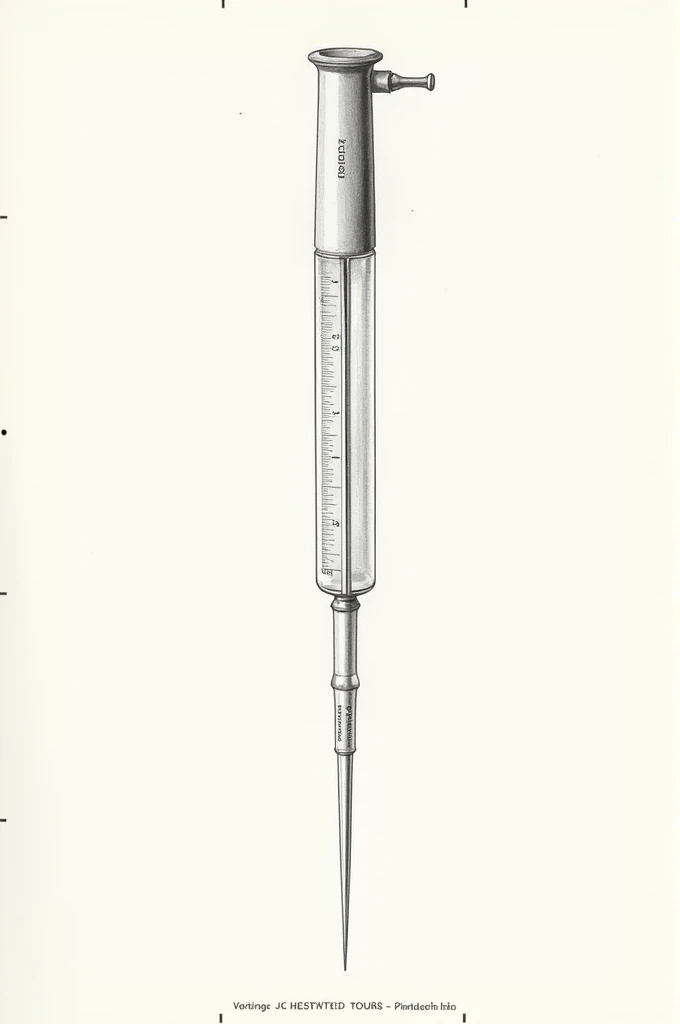 A simple drawing of a Sanz pipette features a slender, elongated cylindrical shape with a tapered end, typically made of glass or plastic. The body of the pipette is graduated with fine lines and numbers along its length to indicate the volume of liquid it...