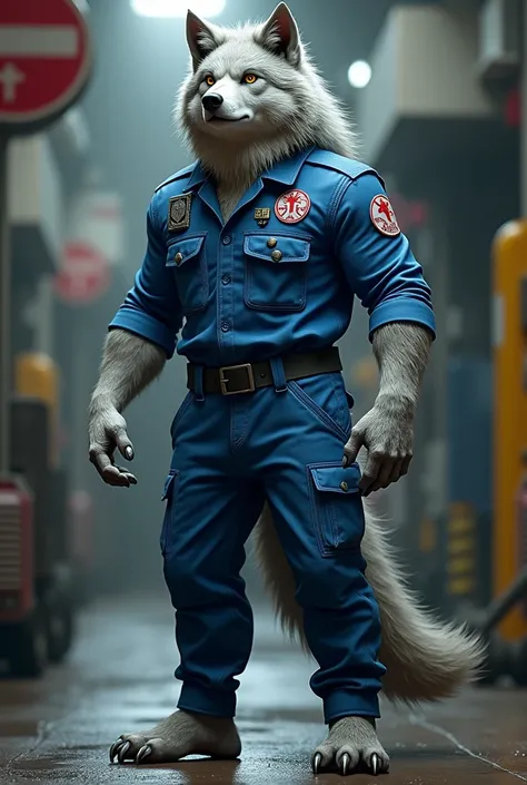 Wolf  humanoid Overalls blue paramedic 3d