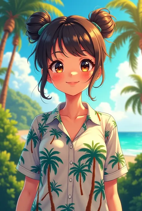 Anime girl with palm tree shirt 