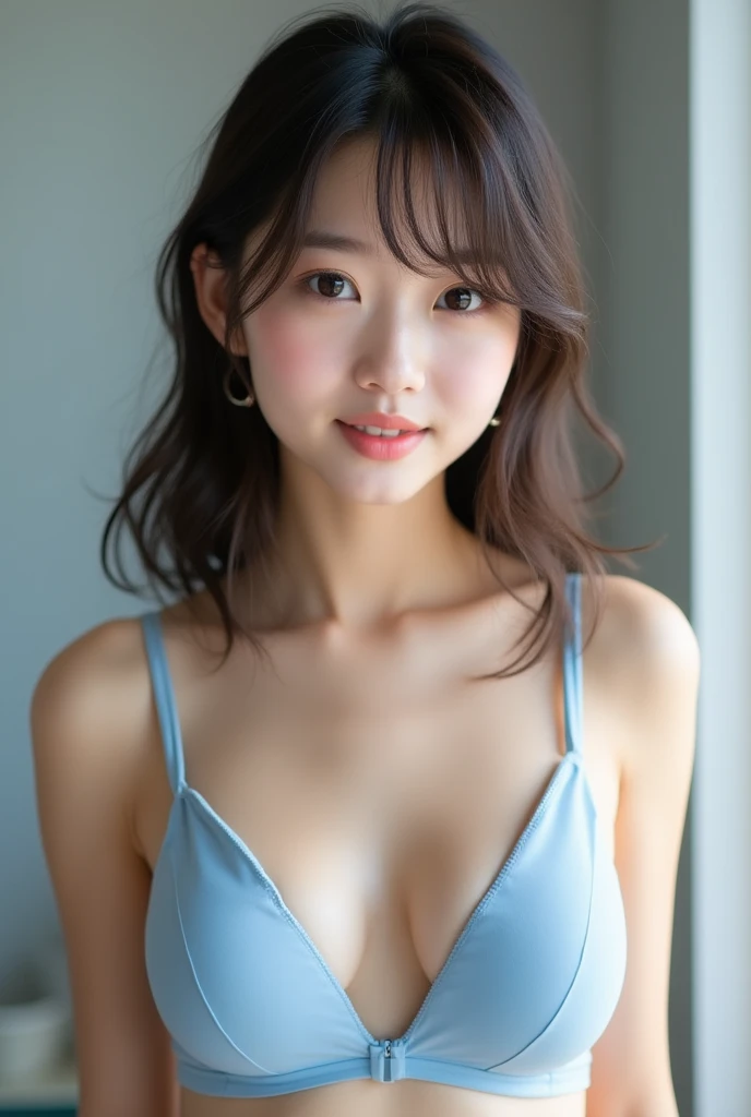 Realistic photos、Pay attention to the cute high school girl&#39;s face、Light blue bra