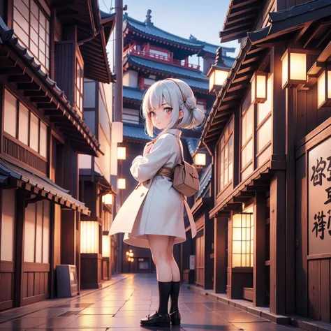 Japanese girl priest、Japanese cityscape