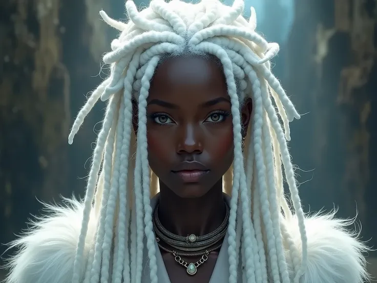 Create a black character with white hair  