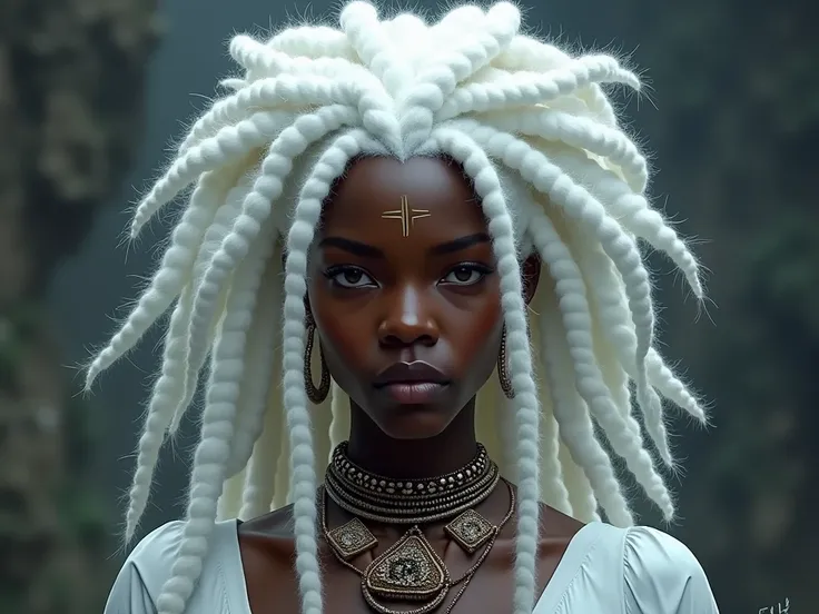 Create a black character with white hair  