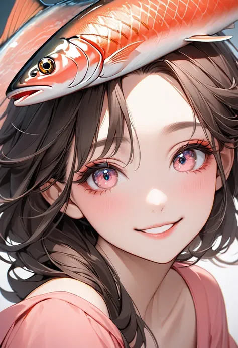 8K,high res,Skin details, Beautiful facial features, Exquisite makeup, Exquisite eyes, Eye detail,smile,forehead,dark hair,(salmon pink tops)