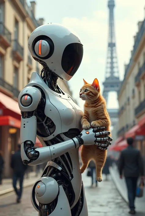 Robot with cat in hand in Paris