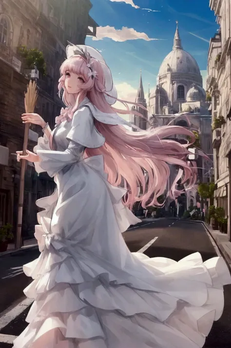 official art, Masterpiece, Sharp focus, (Beautiful, lovely, lovely city girls: 1.3), White-collar city, Beautiful and delicate hair, eyes and face, realistic, Very detailed, beautiful girl, sky, fluorescent white particles, (On the side of the road: 1.2), ...