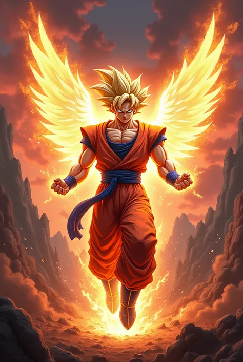      Master ultra instant aura Goku sexy body hell background Angel wings  fighting pose  reality