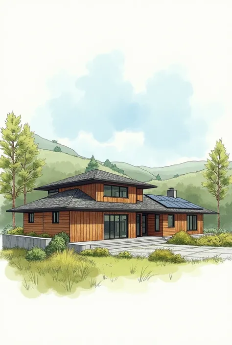 sketch detailed energy efficient home and incorporate 3 key energy efficient features

