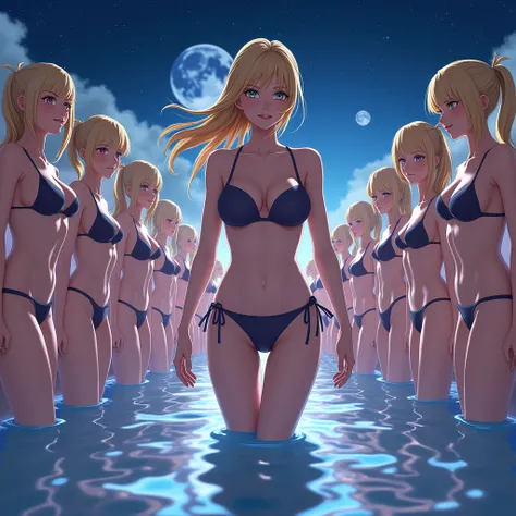 ((anime character Clone-girls Art)), ((Best Super High quality Clone-girls illustration Art)), (((16K, Highest quality, Ultra-high resolution))), (((((It&#39;s a very unrealistic and delusional worldview.))))), Blonde Girl, Swimwear, Very detailed美しい女体, Ve...