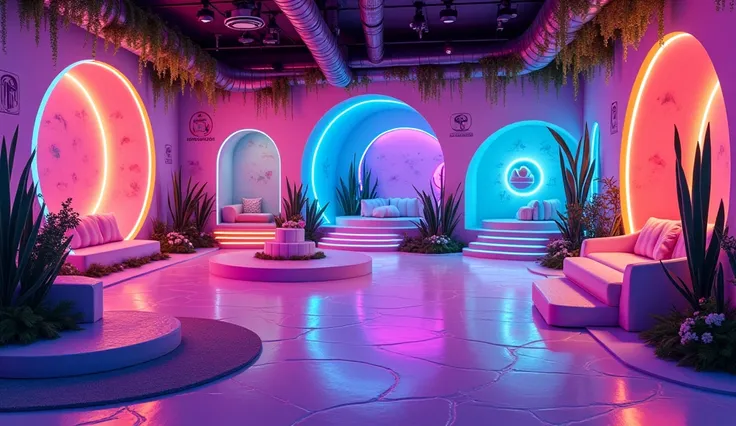 A room, room looks like funny for blindfold challenge and its full of luxury neon play area, for YouTube thumbnail no person