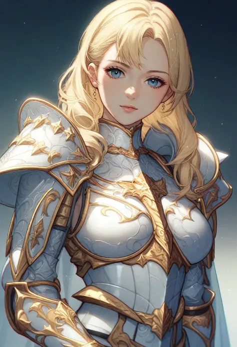 Blonde,Close-up of a person holding a bow, glossy White Armor, Girl in Armor, White Armor, intricate White Armor, Inspired by Le Chevalier, Exquisite white and gold armor, Anime with a bow and arrow, Ornate white and gold armor, White Robe Armor, detailed ...