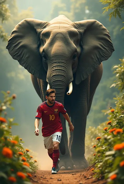 Messi pulling an elephant