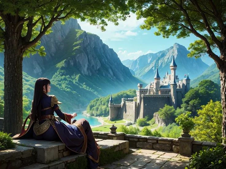 fantasy, castle, nature, dragon, viewing