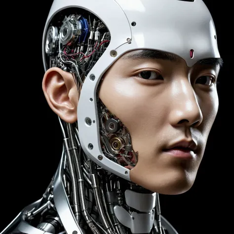 Handsome Korean human half robot body parts 