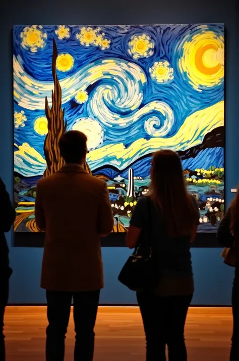 People looking at Vincent van Gogh&#39;s paintings  