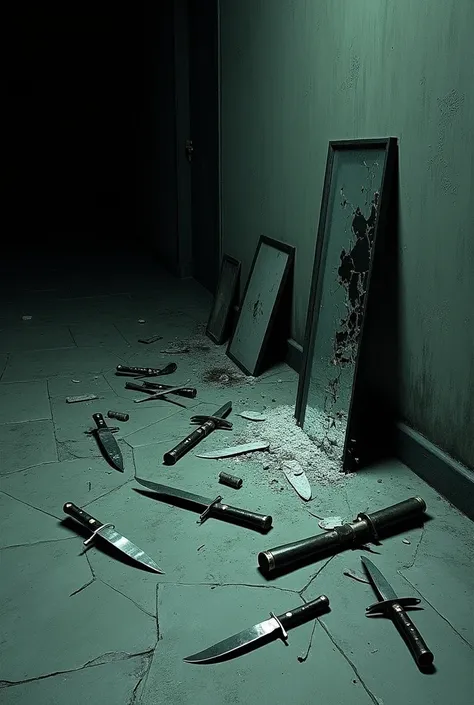  Create a background image with broken knives and mirrors 